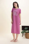 Zivame Knit Poly Mid Calf Length Nightwear - Red Violet — thumbnail 3
